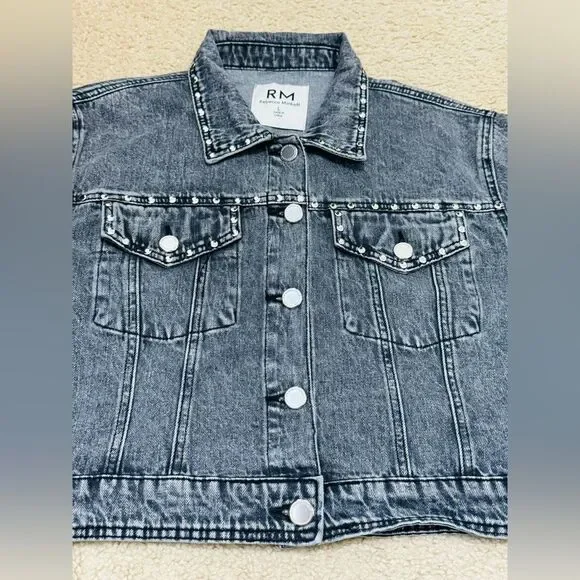 NWOT Rebecca Minkoff Studded Light Black Wash Denim Jean Jacket Women’s Sz L - Picture 6 of 16